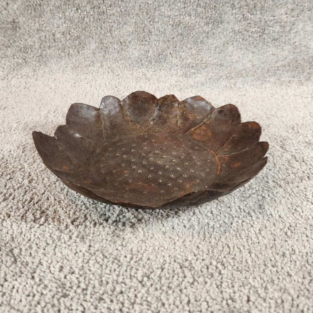 Metal Sunflower Lotus‎ Bowl Brown Rustic Home Decor Hammered Handmade